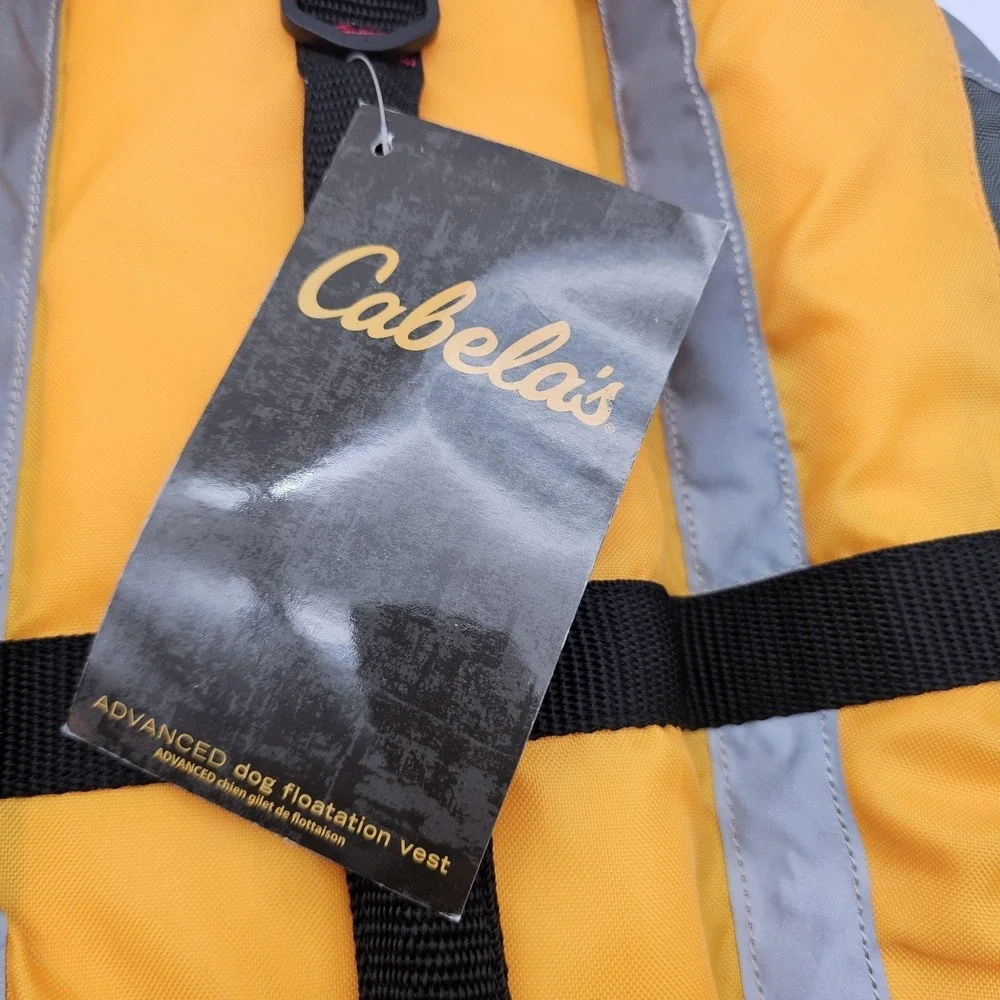 Cabela's Advanced Dog Life Jacket Large Yellow Gray Nylon Rescue Handle Vest